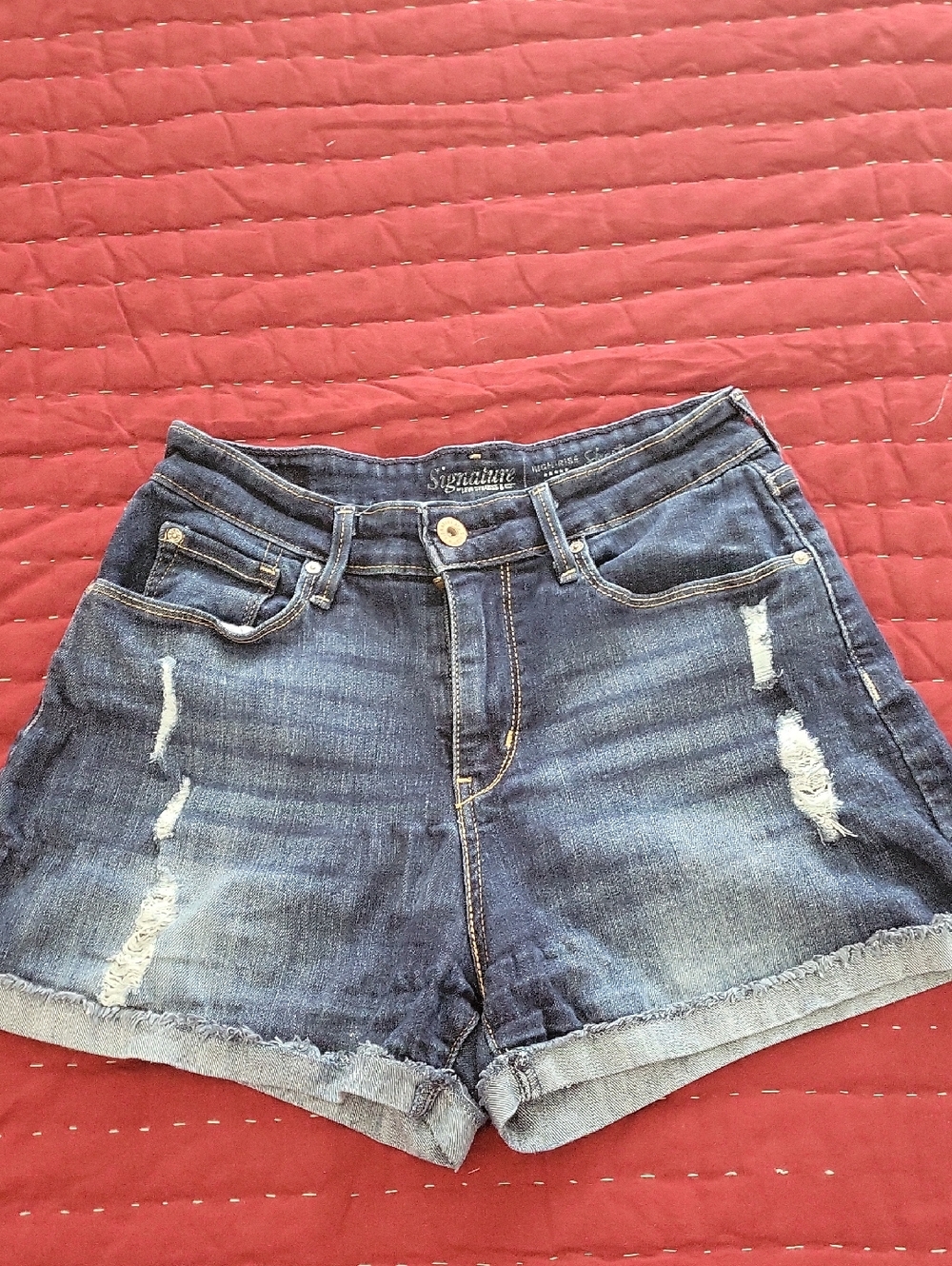 Levi Signature Distressed Dark Blue Denim Jean Shorts Sz 6